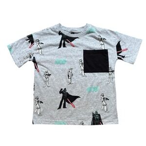 Jumping Beans Star Wars T-Shirt Kids Gray Excellent‎ Darth Vader Pocket SIZE 7